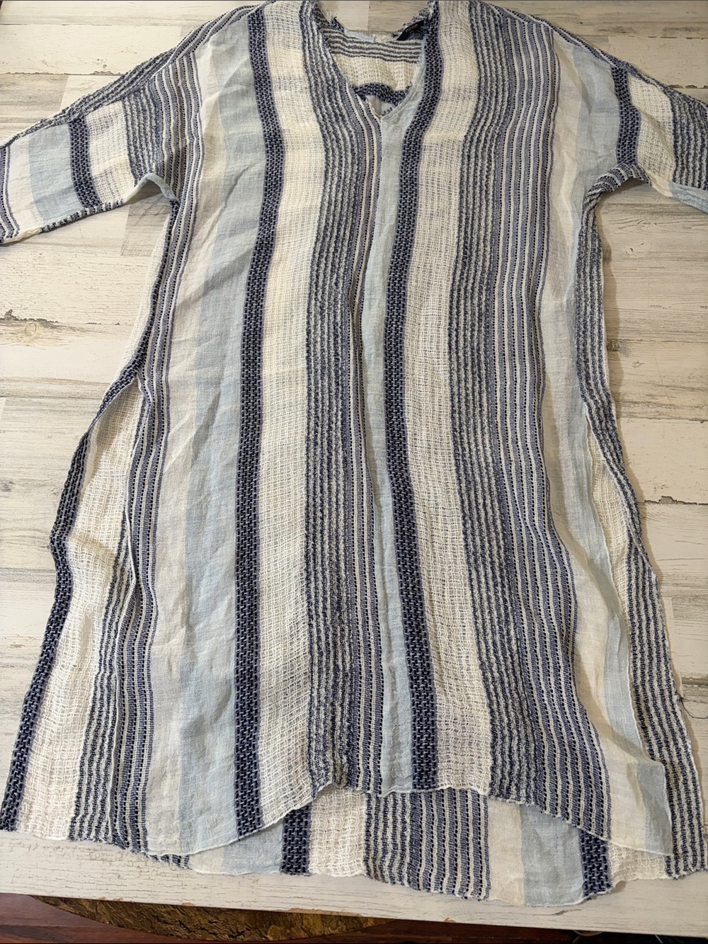Massimo Dutti Blue & White Striped Swim Coverup Caftan Linen Blend - Picture 2 of 14